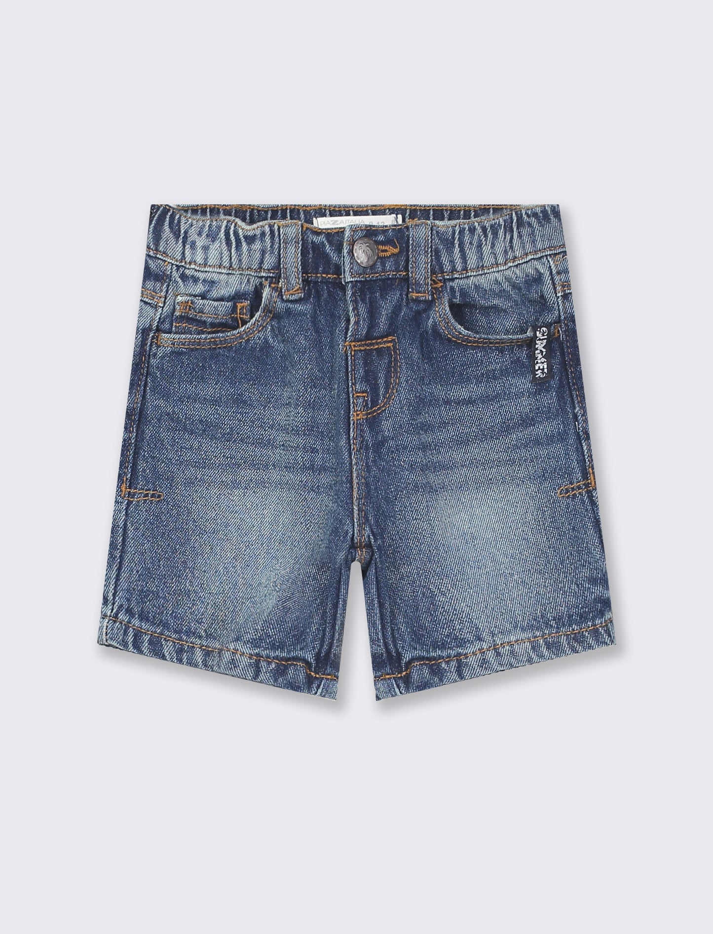 Denim Bermuda with Adjustable Waist in Multiple Colors - Blue