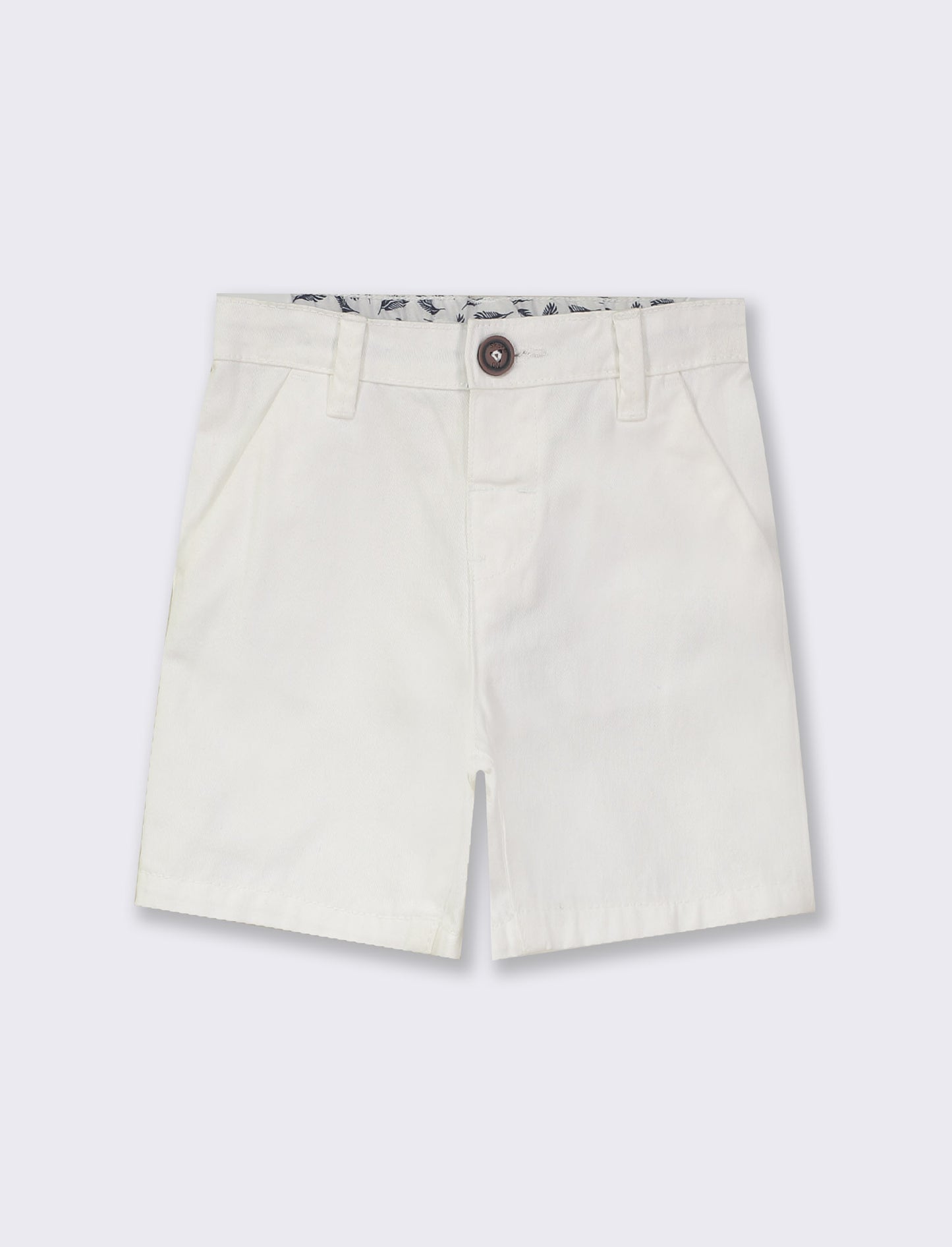 Cotton Chino Bermuda with Adjustable Waistband and Print Inside - White