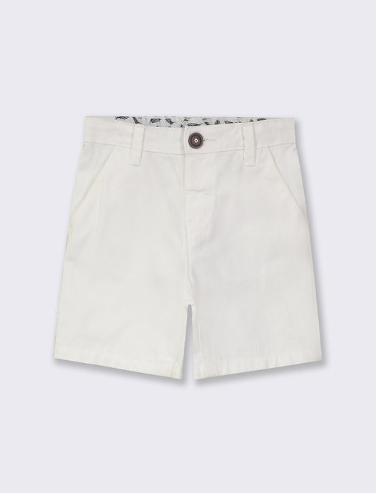 Cotton Chino Bermuda with Adjustable Waistband and Print Inside - White