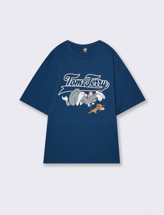T-SHIRT STAMPA TOM AND GERRY - Blu
