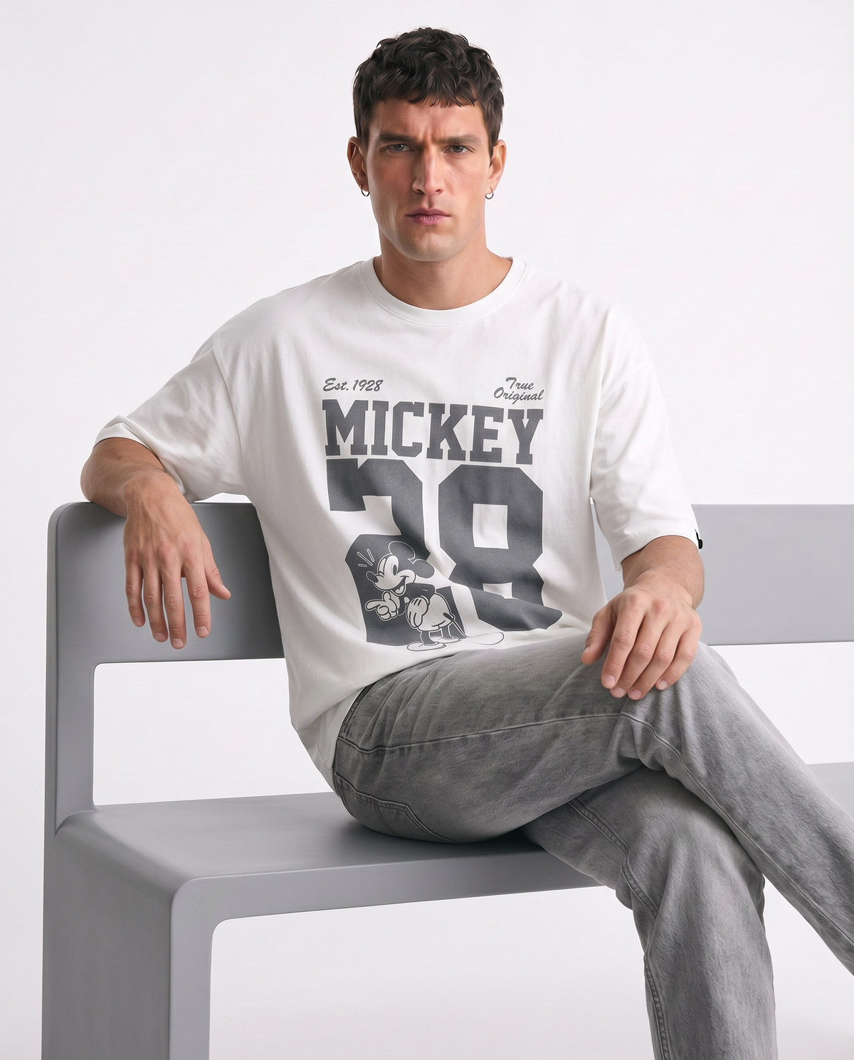 Disney Crew Neck T-Shirt for Men Boxy Fit - White