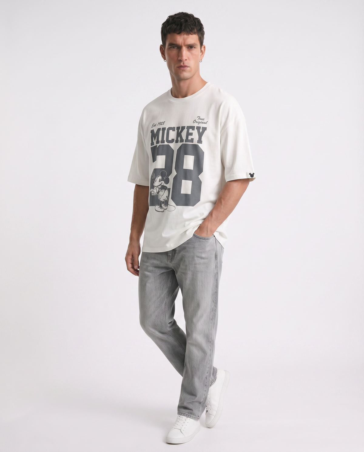 Disney Crew Neck T-Shirt for Men Boxy Fit - White