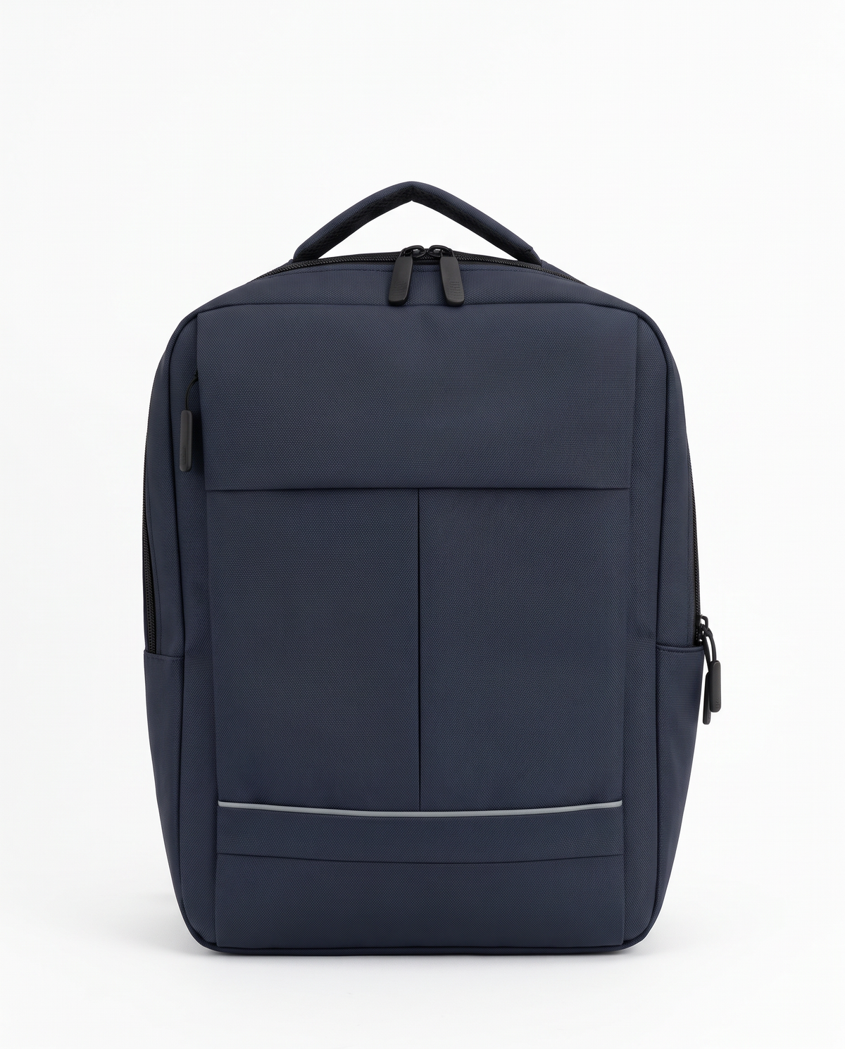 Rubberized men's backpack with pockets and power bank - Blue