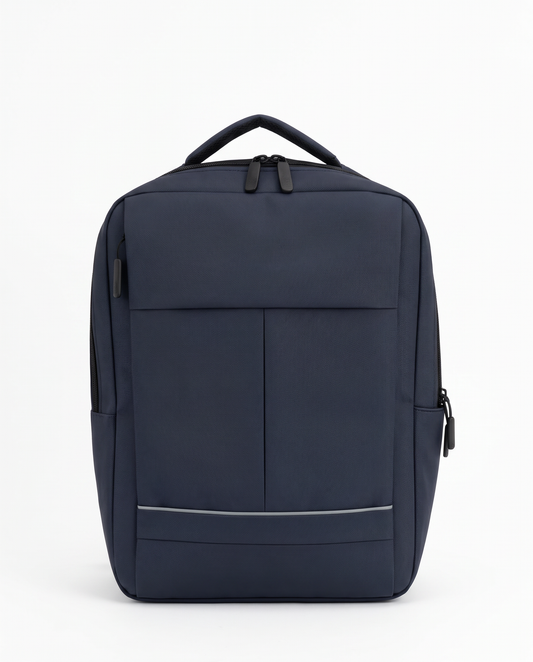 Rubberized men's backpack with pockets and power bank - Blue