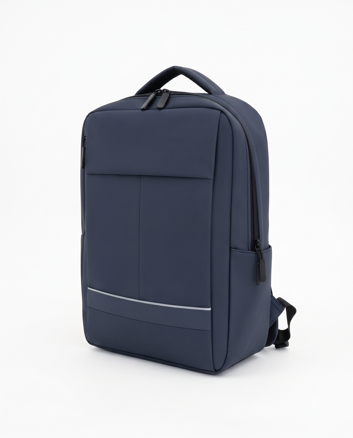 Rubberized men's backpack with pockets and power bank - Blue
