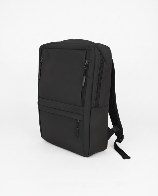 Zaino uomo gommato con tasche e powerbank - Nero