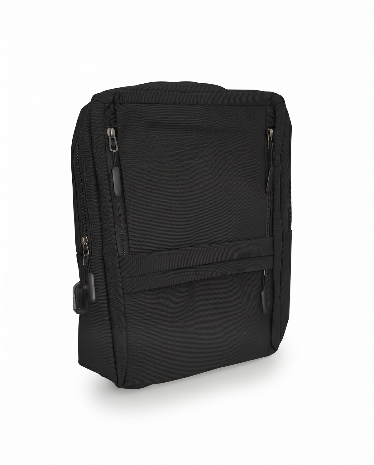 Zaino uomo gommato con tasche e powerbank - Nero