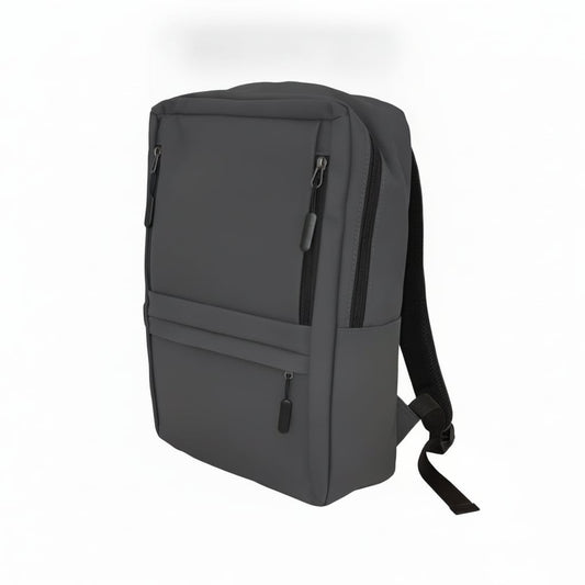 Rubberized men's backpack with pockets and power bank - Grey