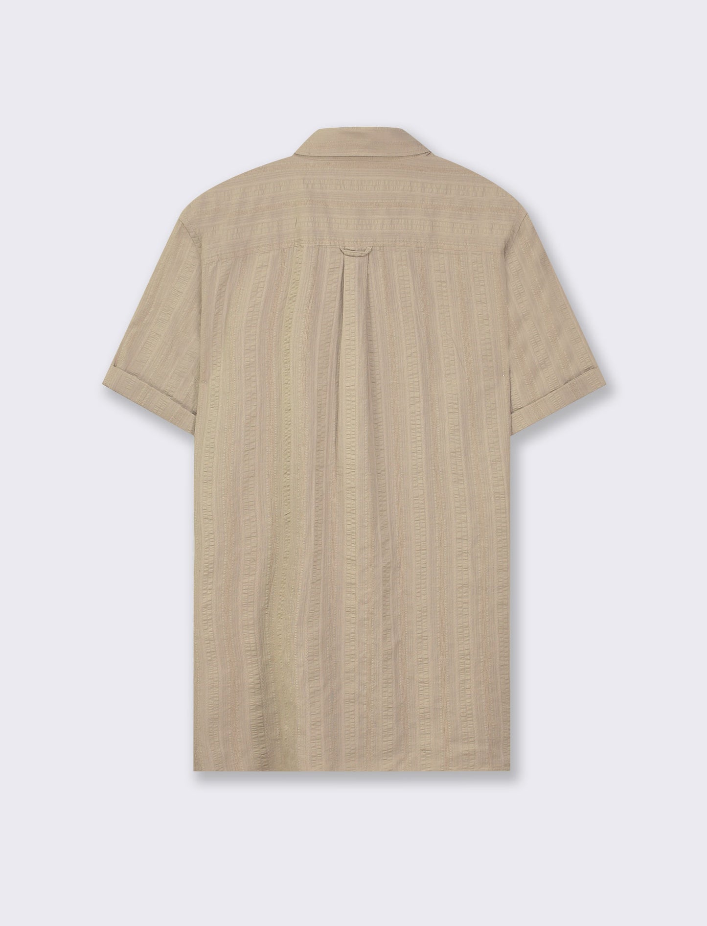 Regular Fit Cotton Shirt with Embroidered Structure, French Collar and Short Sleeves - Beige