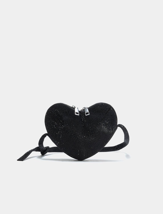 Crystal Heart Shoulder Bag for Women - Black