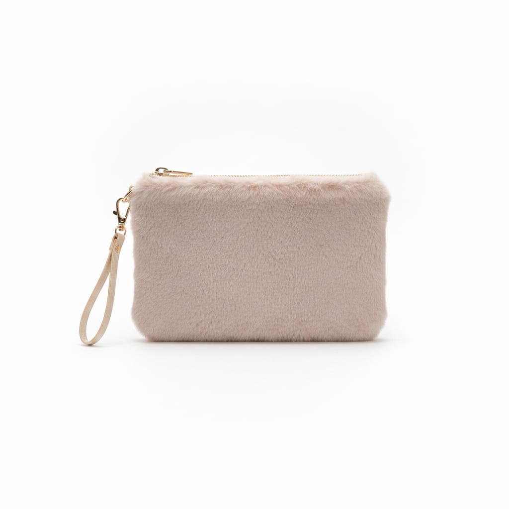 Pochette in finta pelliccia con maniglia - Beige