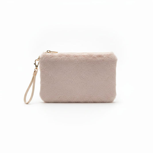 Pochette in finta pelliccia con maniglia - Beige