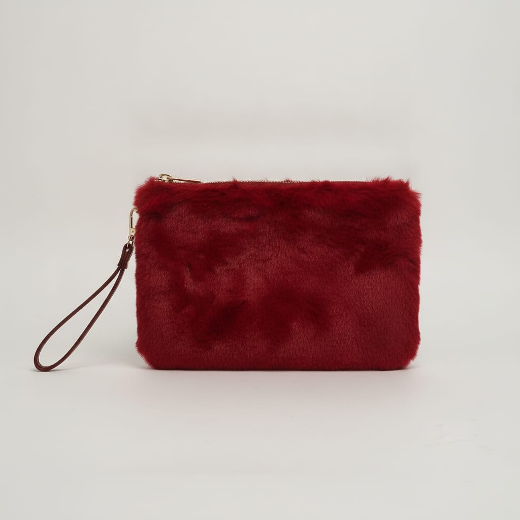 Pochette in finta pelliccia con maniglia - Bordeaux