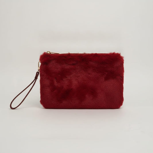Pochette in finta pelliccia con maniglia - Bordeaux