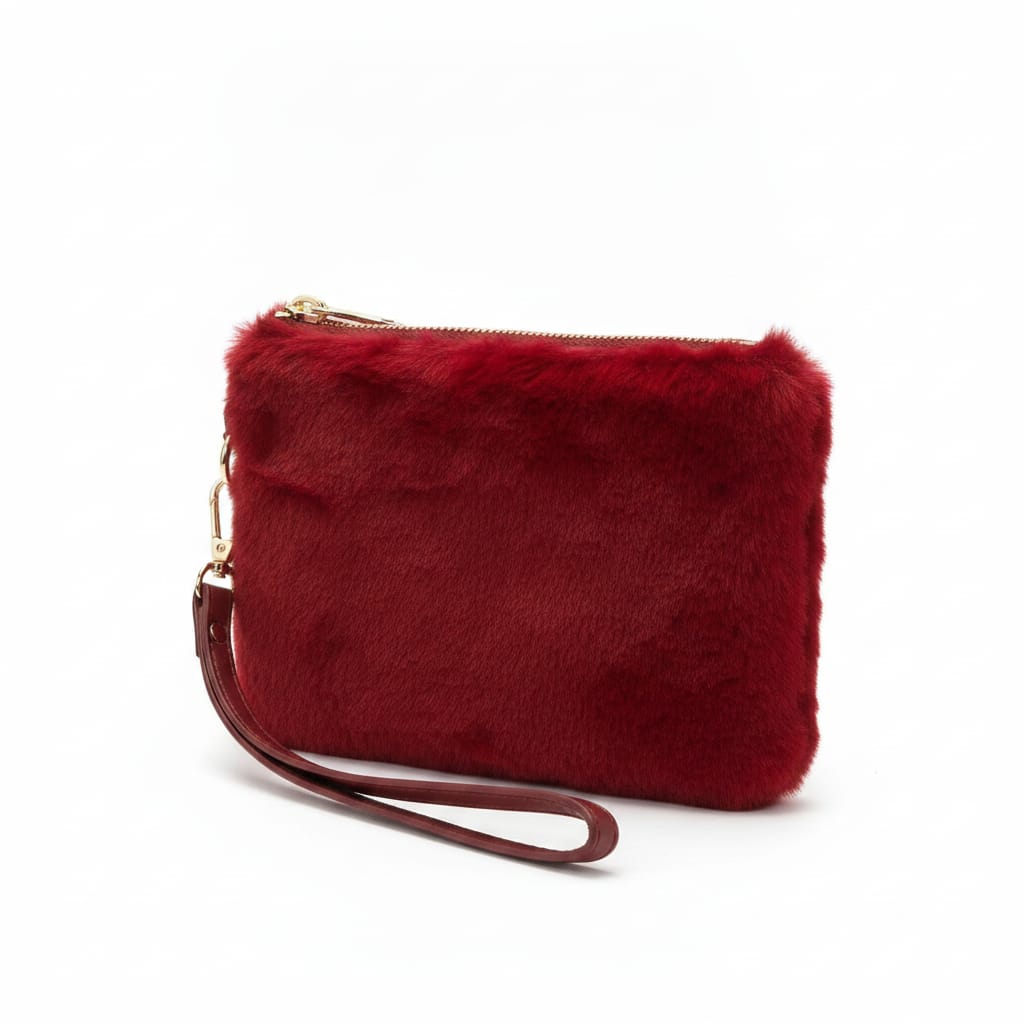 Pochette in finta pelliccia con maniglia - Bordeaux