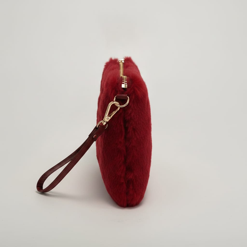 Pochette in finta pelliccia con maniglia - Bordeaux