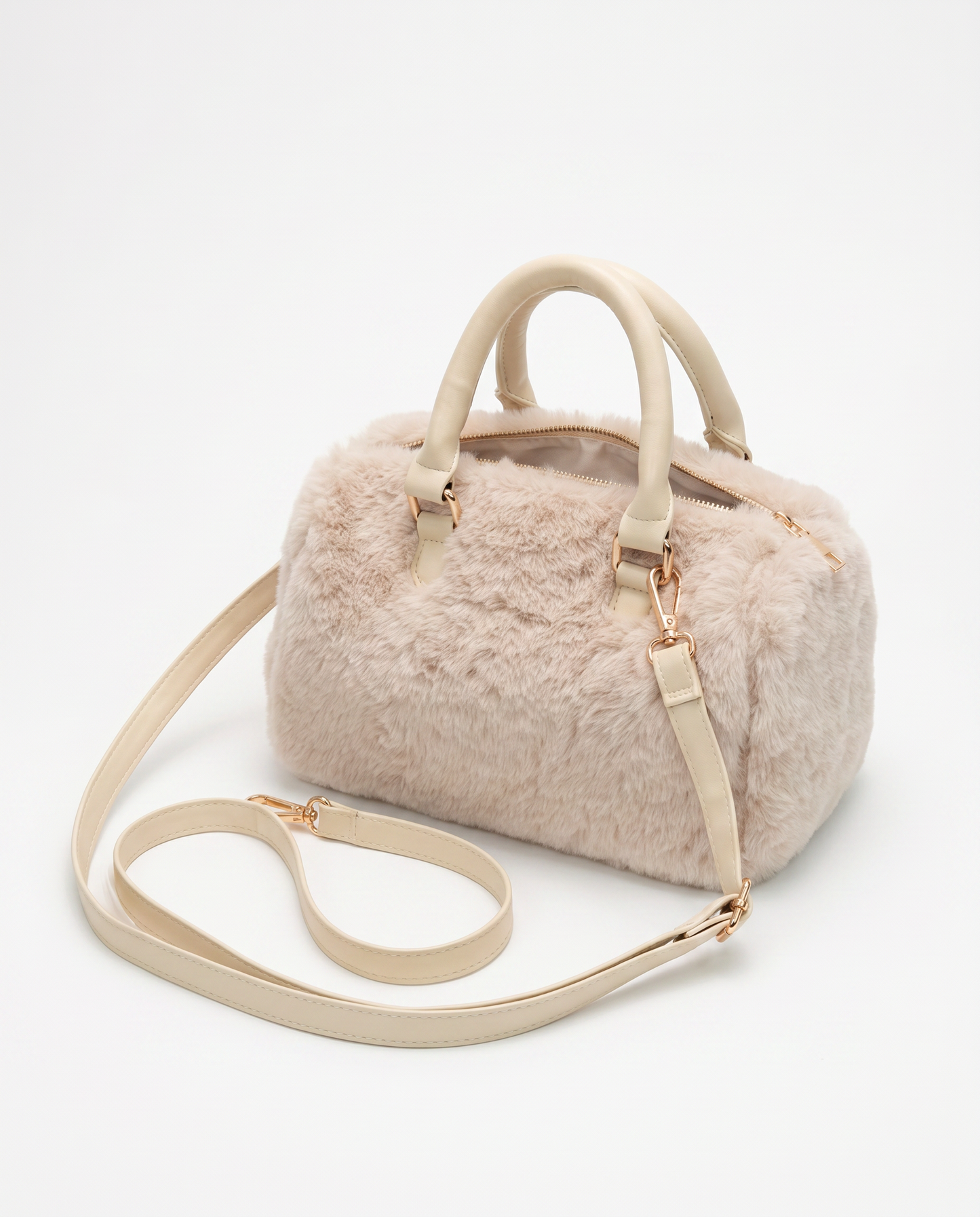 Bauletto in pelliccia sintetica lucida - Beige