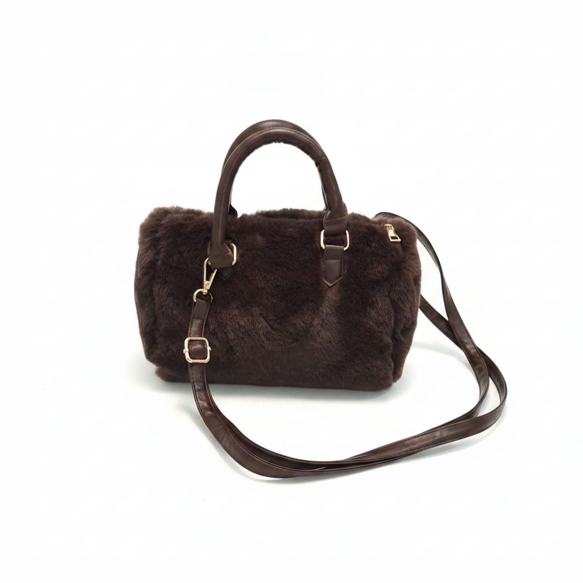Shiny synthetic fur handbag - Brown