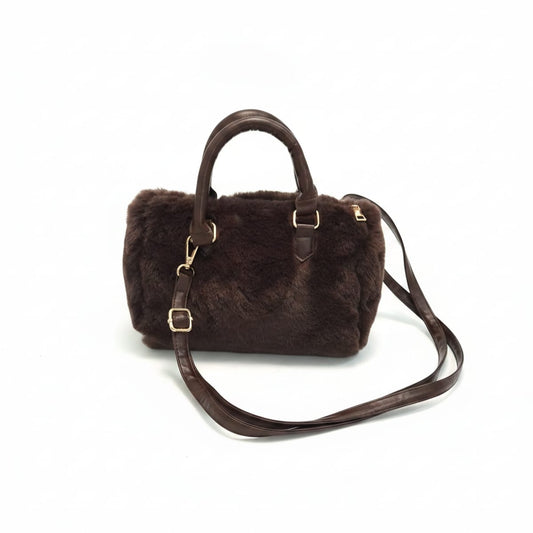 Bauletto in pelliccia sintetica lucida - Marrone