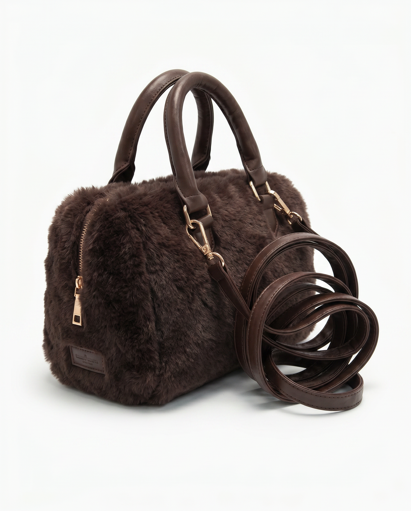 Shiny synthetic fur handbag - Brown