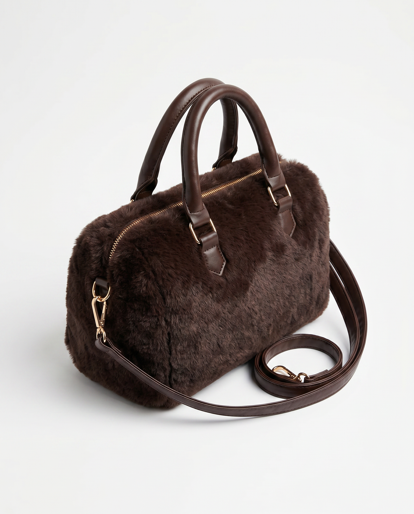 Shiny synthetic fur handbag - Brown