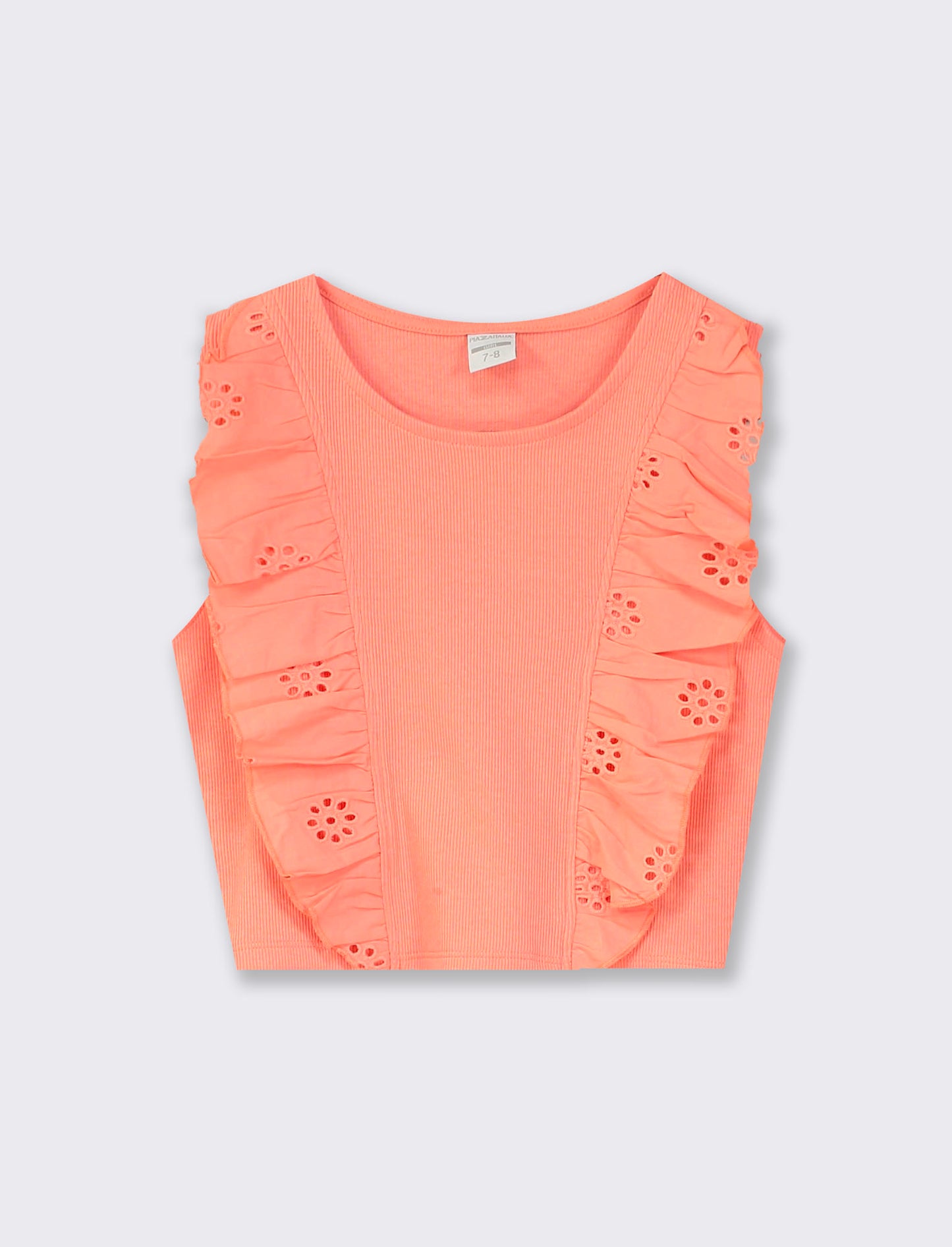 Cotton Tank Top with Sangallo Ruffles - Orange