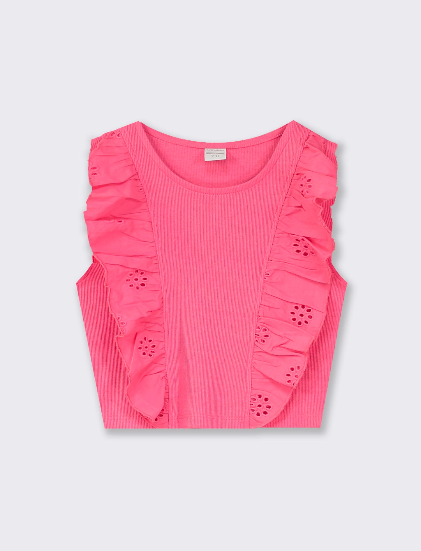 Cotton Tank Top with Sangallo Ruffles - Fuxia