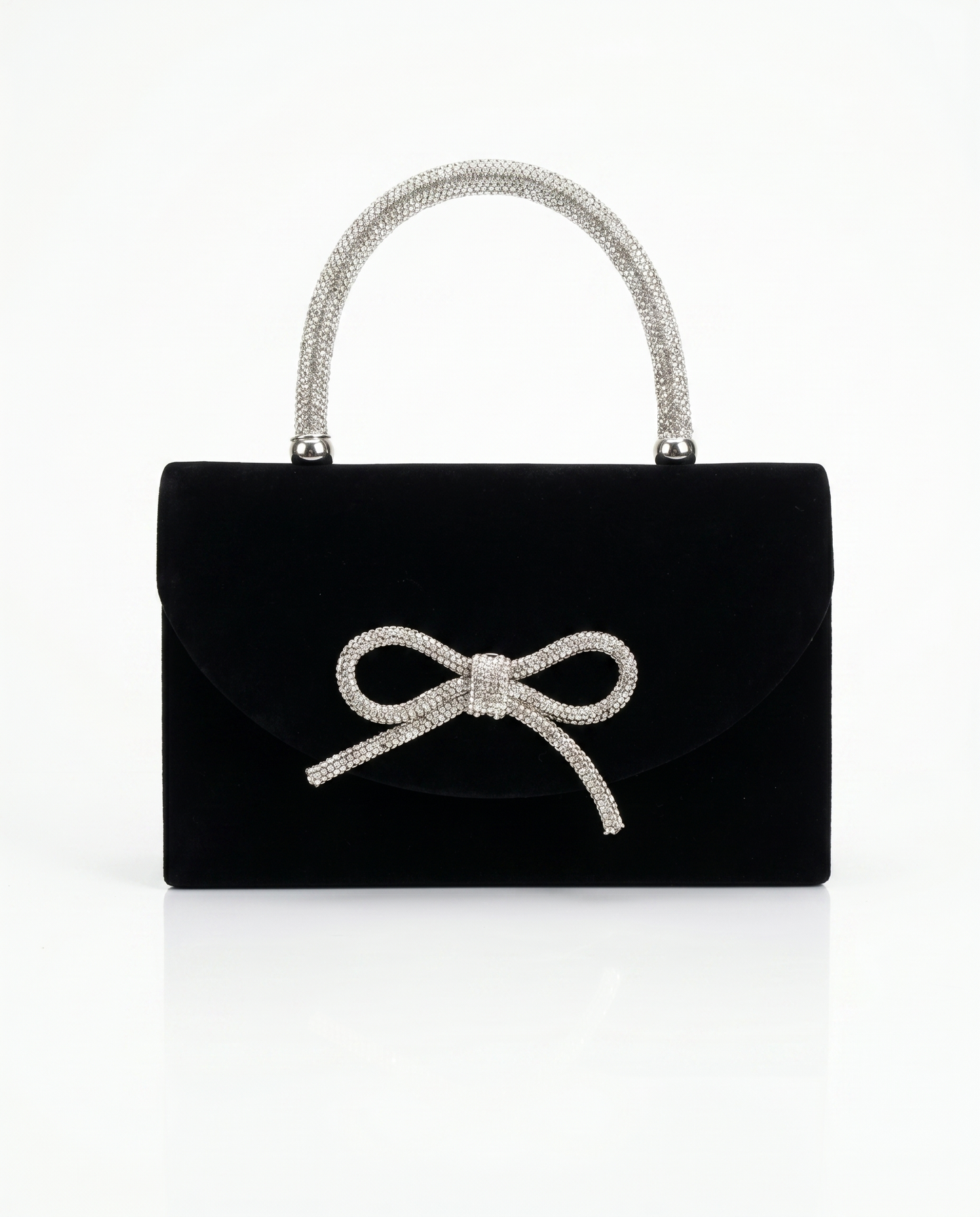 Velvet Hard Case Bag with Bow - Black