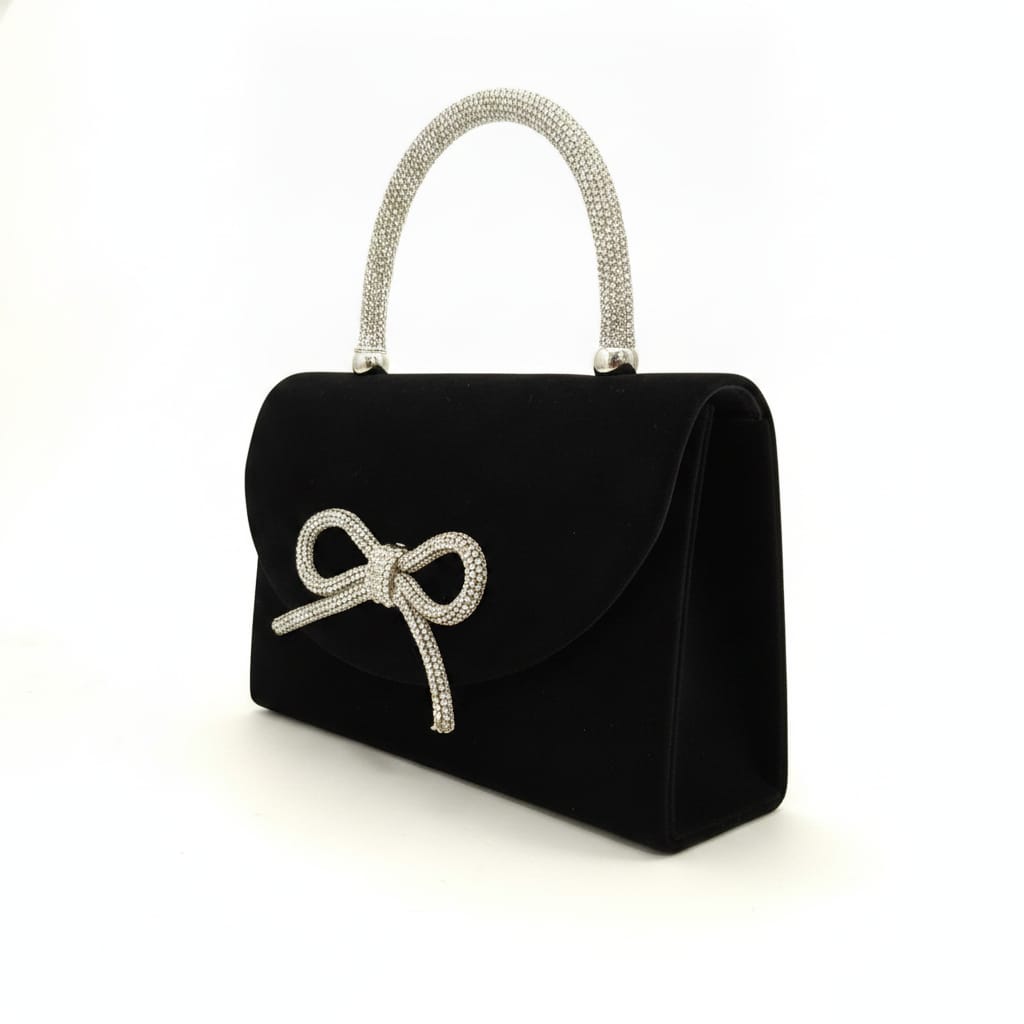 Velvet Hard Case Bag with Bow - Black