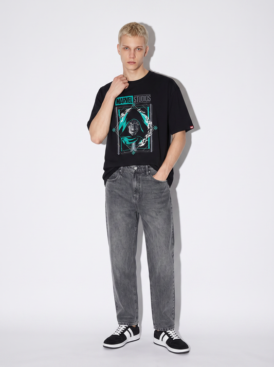 T-shirt Marvel uomo girocollo boxy fit - Nero