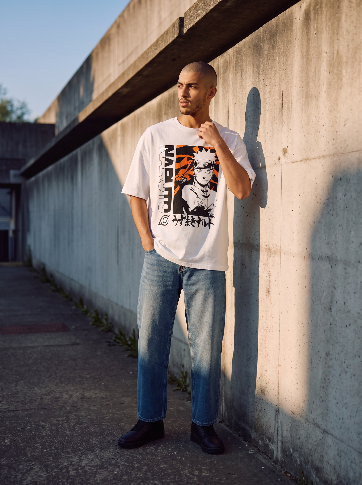 T-Shirt Naruto Uomo Boxy Fit Cotone - Bianco