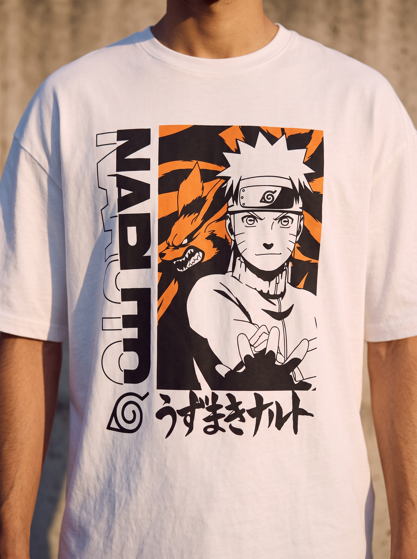 T-Shirt Naruto Uomo Boxy Fit Cotone - Bianco