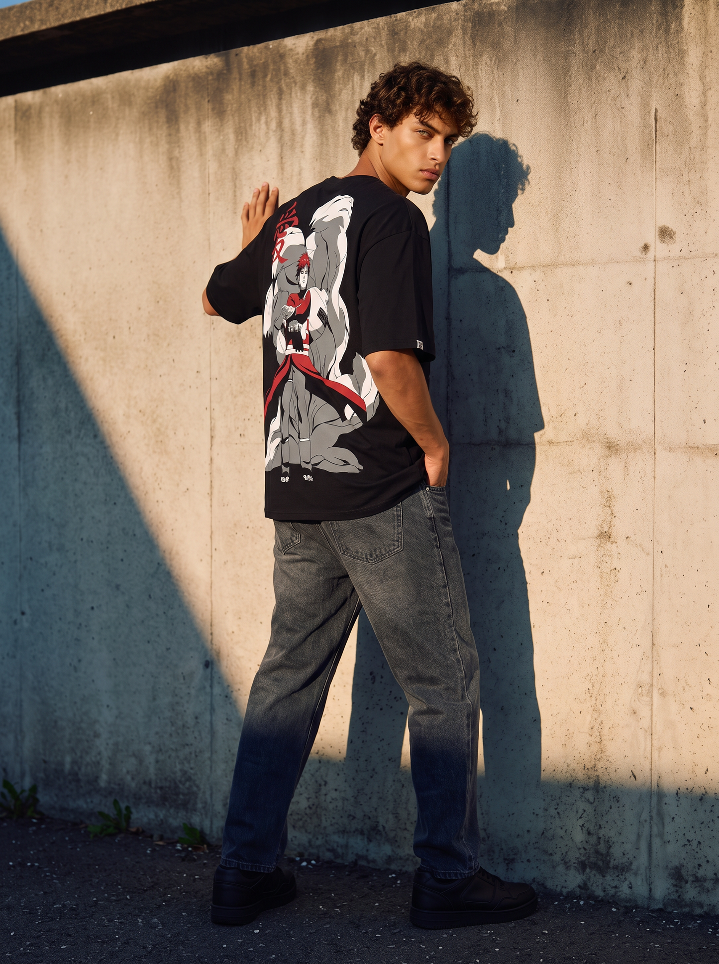 T-Shirt Naruto Uomo Boxy Fit Cotone - Nero