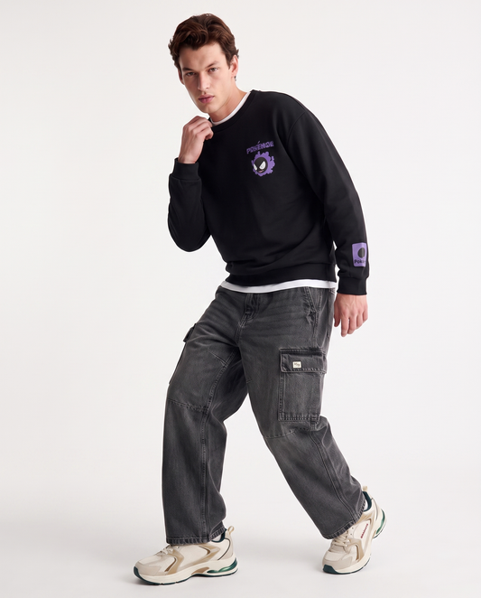 Felpa Pokemon girocollo boxy fit uomo - Nero