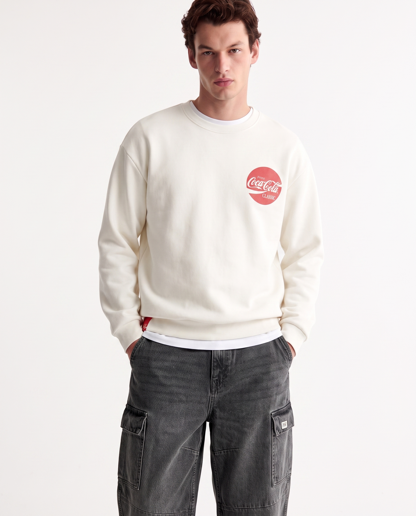 Felpa Coca Cola girocollo boxy fit uomo - Bianco