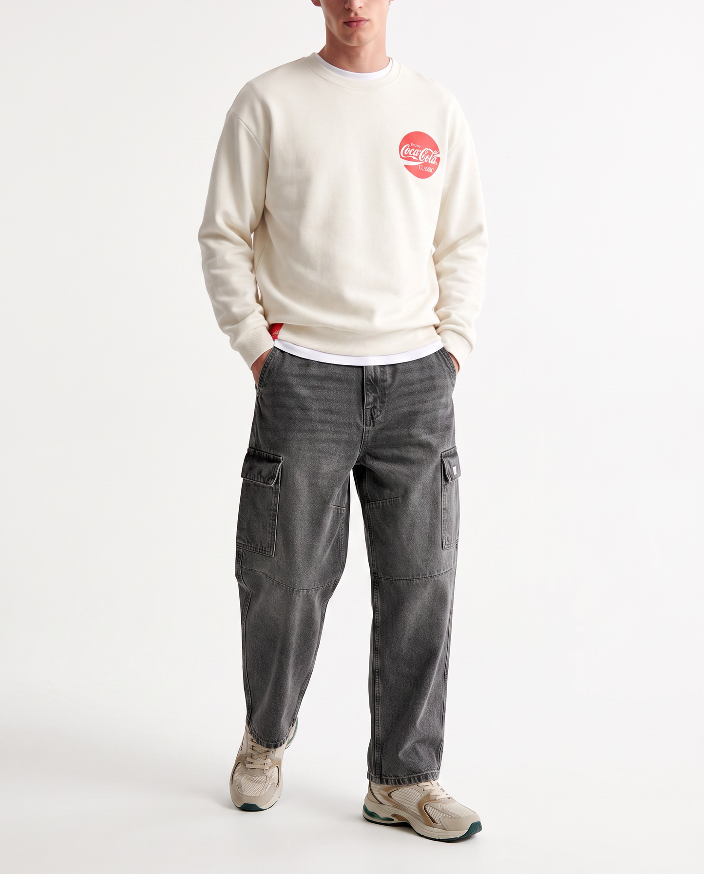 Felpa Coca Cola girocollo boxy fit uomo - Bianco