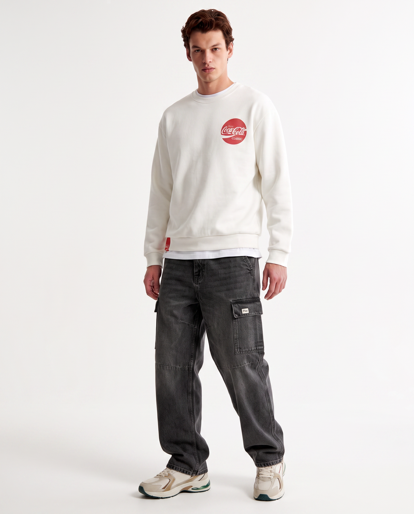 Felpa Coca Cola girocollo boxy fit uomo - Bianco