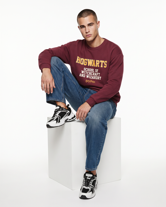 Harry Potter Crew Neck Sweatshirt for Men Boxy Fit - Red