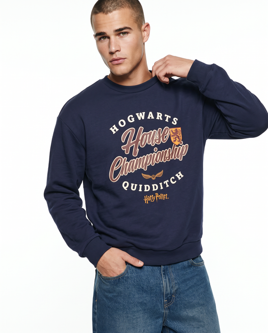 Harry Potter Crew Neck Sweatshirt for Men Boxy Fit - Blue