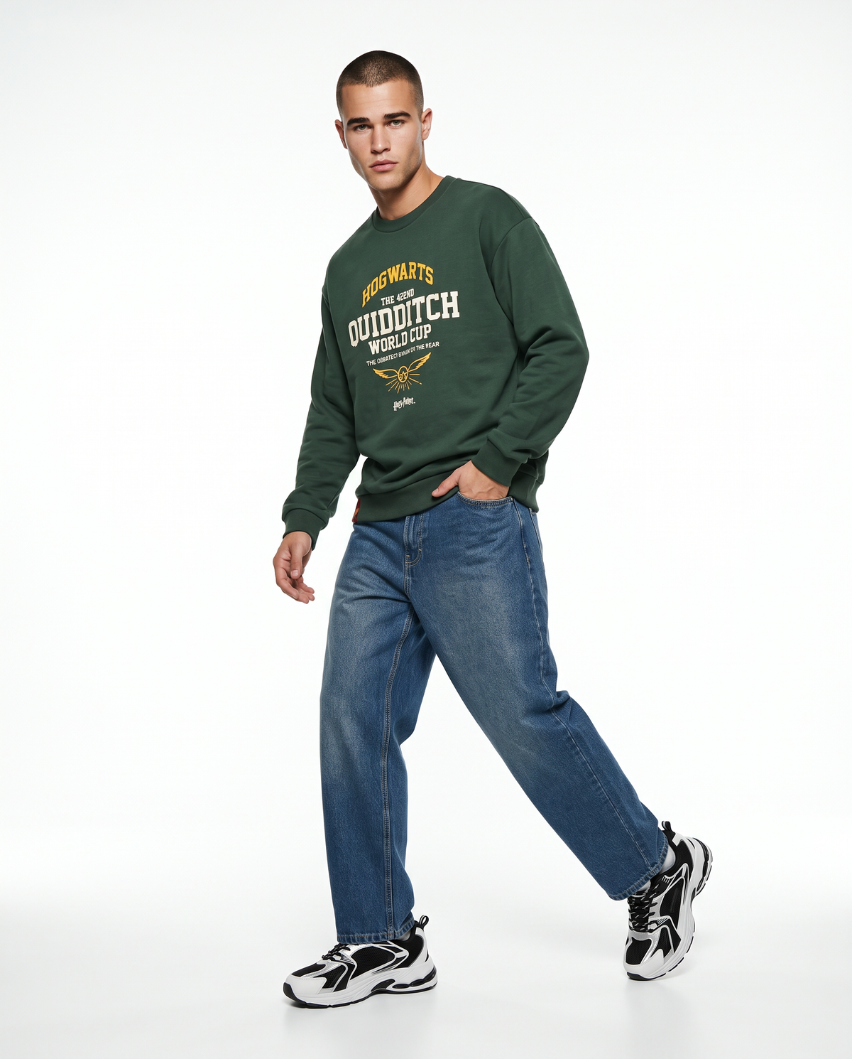 Harry Potter Crew Neck Sweatshirt for Men Boxy Fit - Green