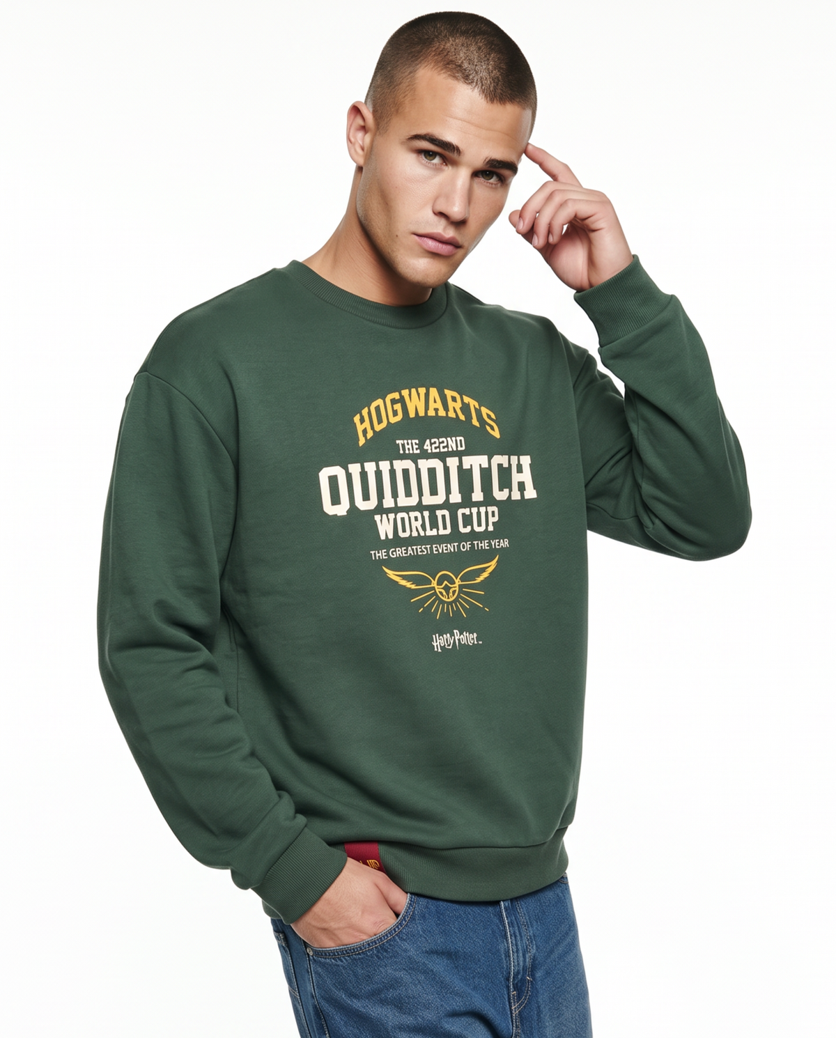 Harry Potter Crew Neck Sweatshirt for Men Boxy Fit - Green