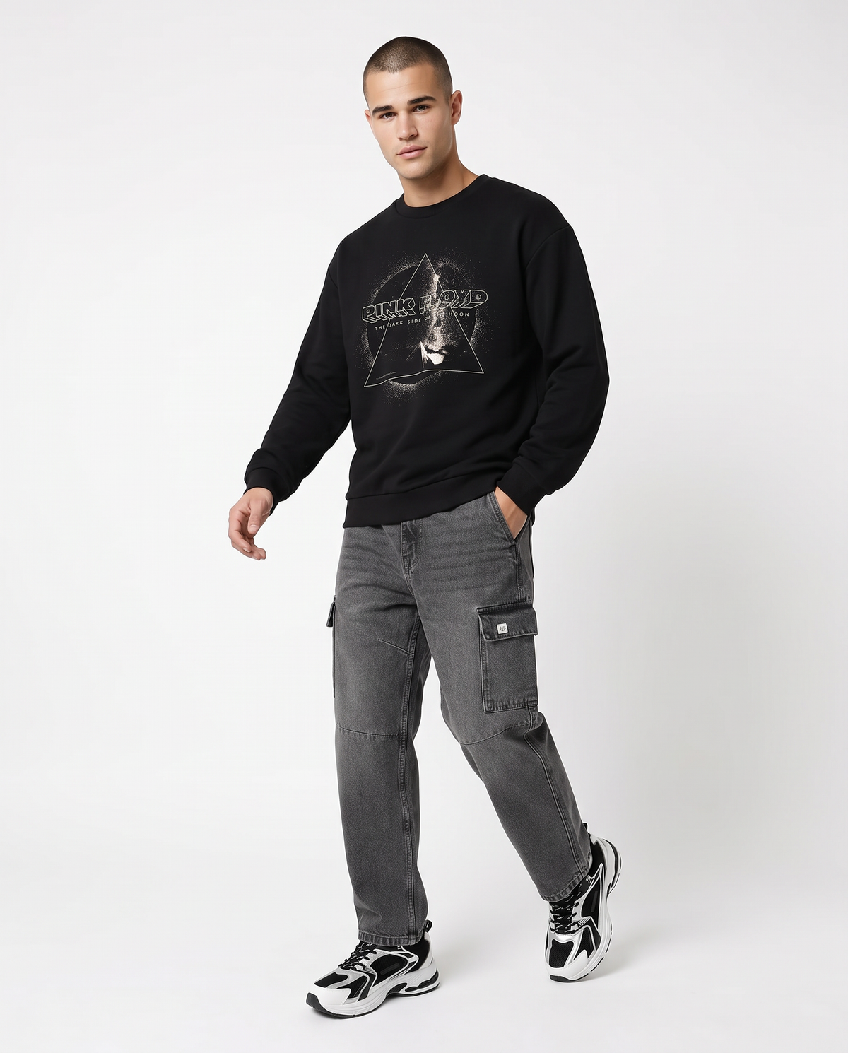 Boxy Fit Crewneck Sweatshirt Pink Floyd Men - Black
