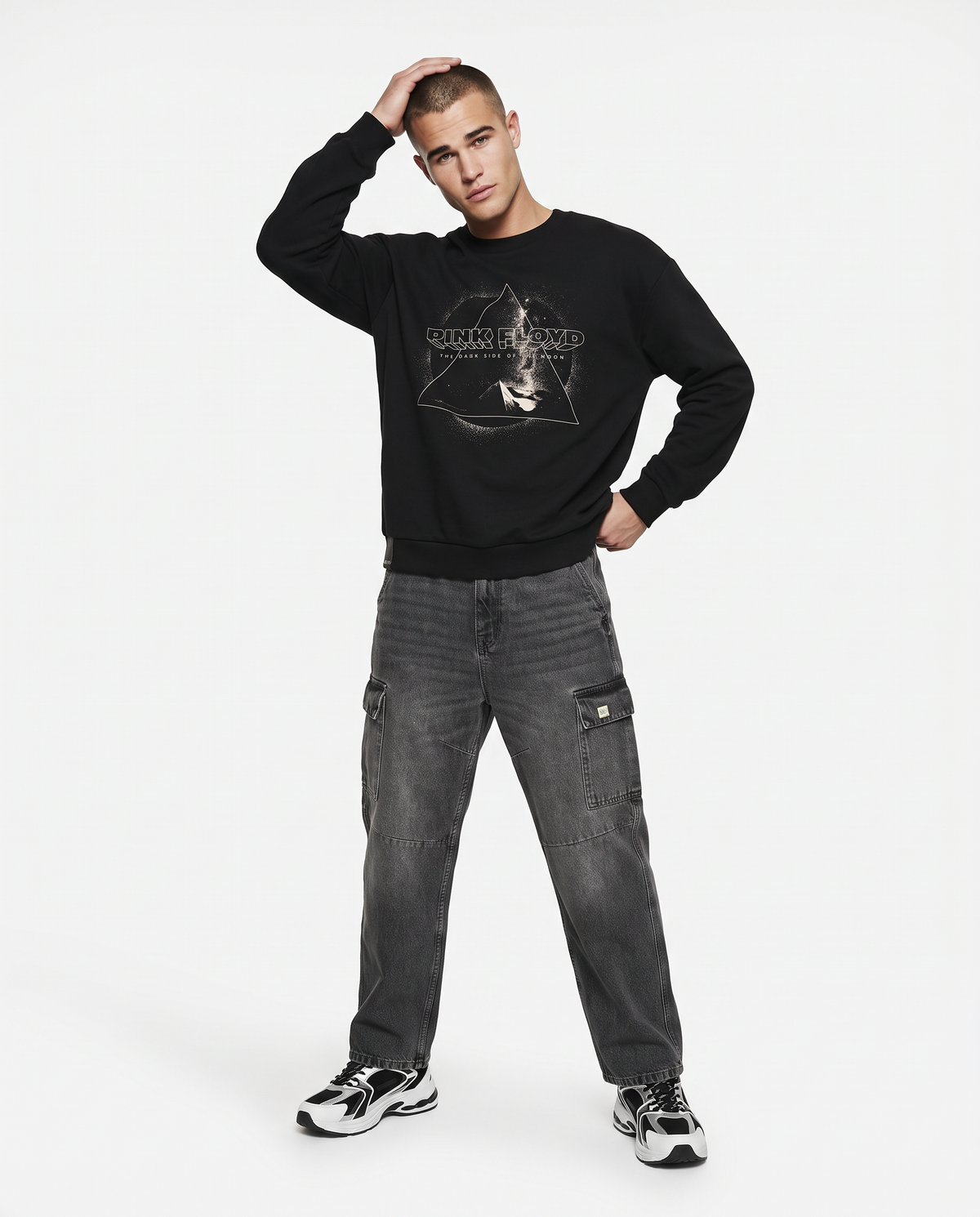 Boxy Fit Crewneck Sweatshirt Pink Floyd Men - Black