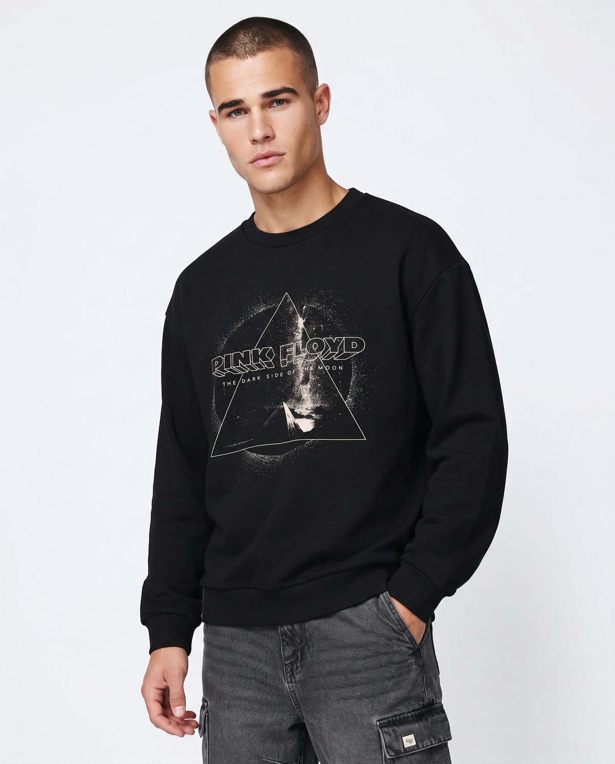 Boxy Fit Crewneck Sweatshirt Pink Floyd Men - Black
