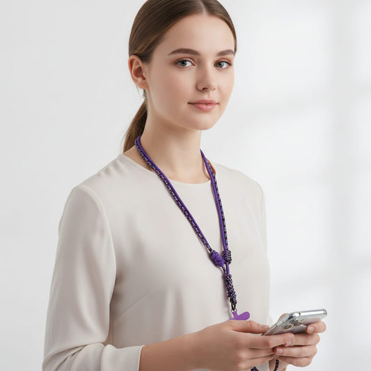 Double Cord Lanyard for Mobile Phone - Purple