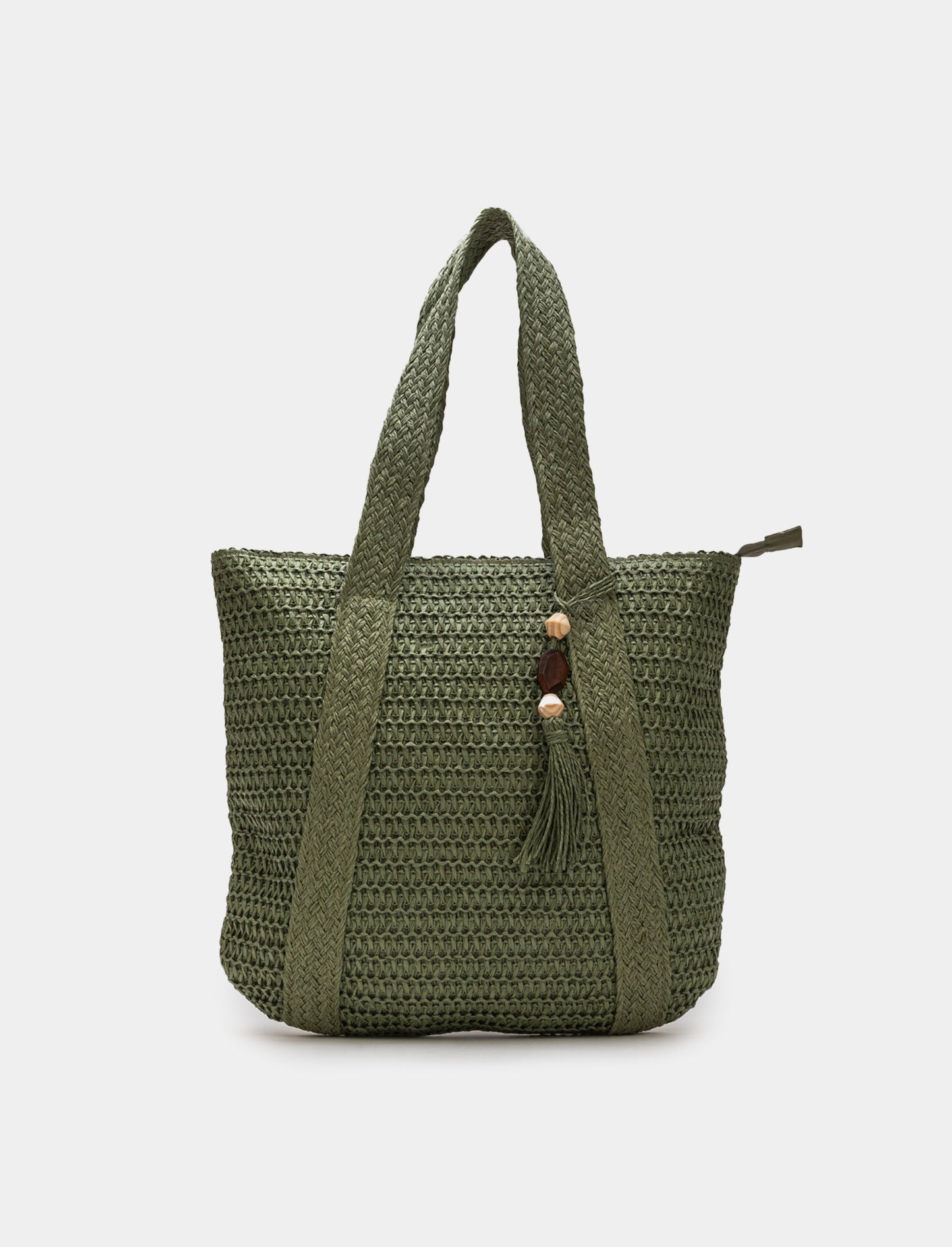 Straw and Nappa Leather Shopper - Green