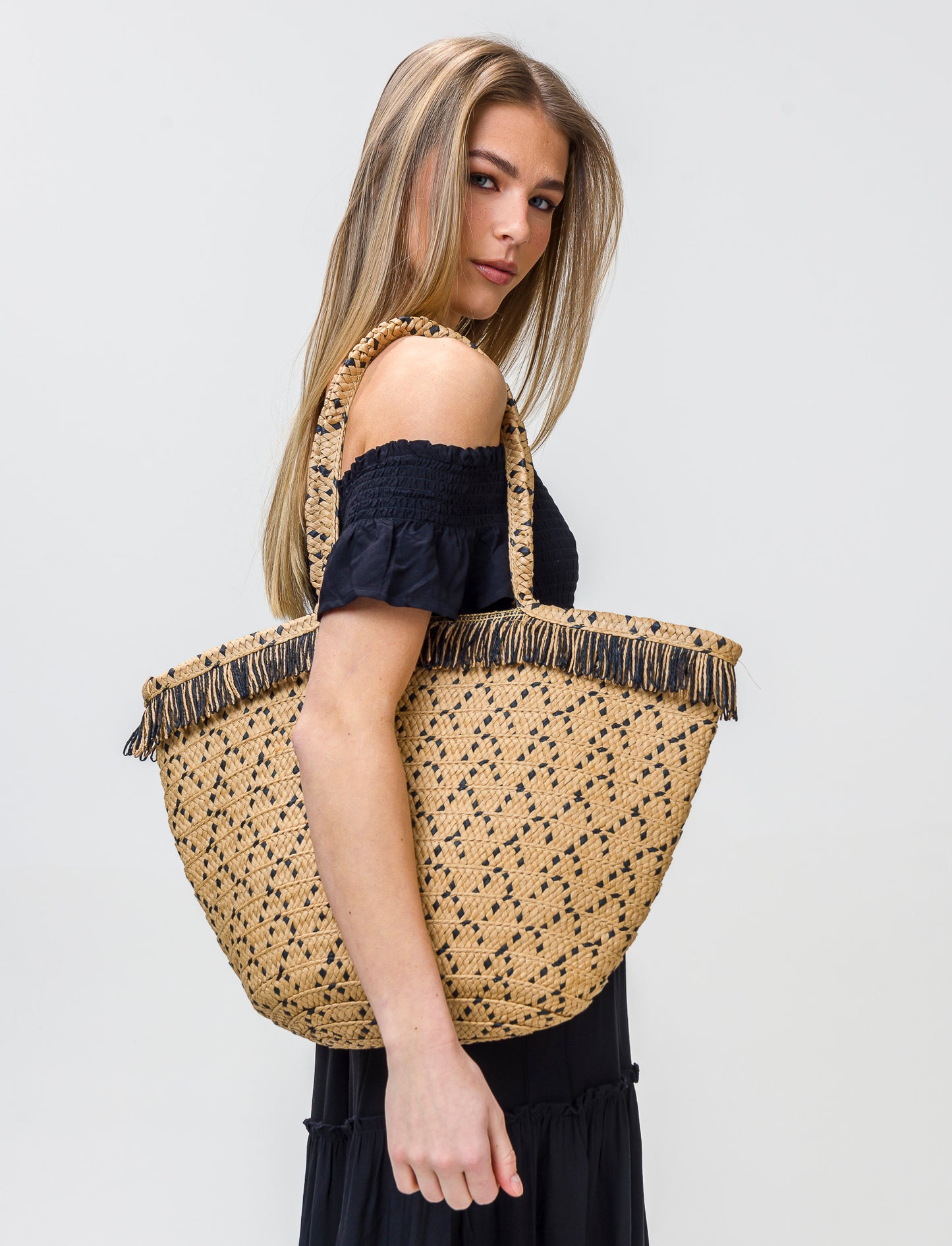 Fringed Women's Shopper Bag - Black