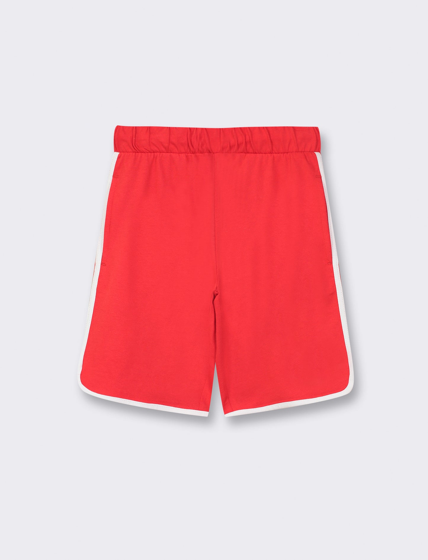 Cotton Jersey Bermuda Shorts with Drawstring Waist and Contrast Side Bands - Red