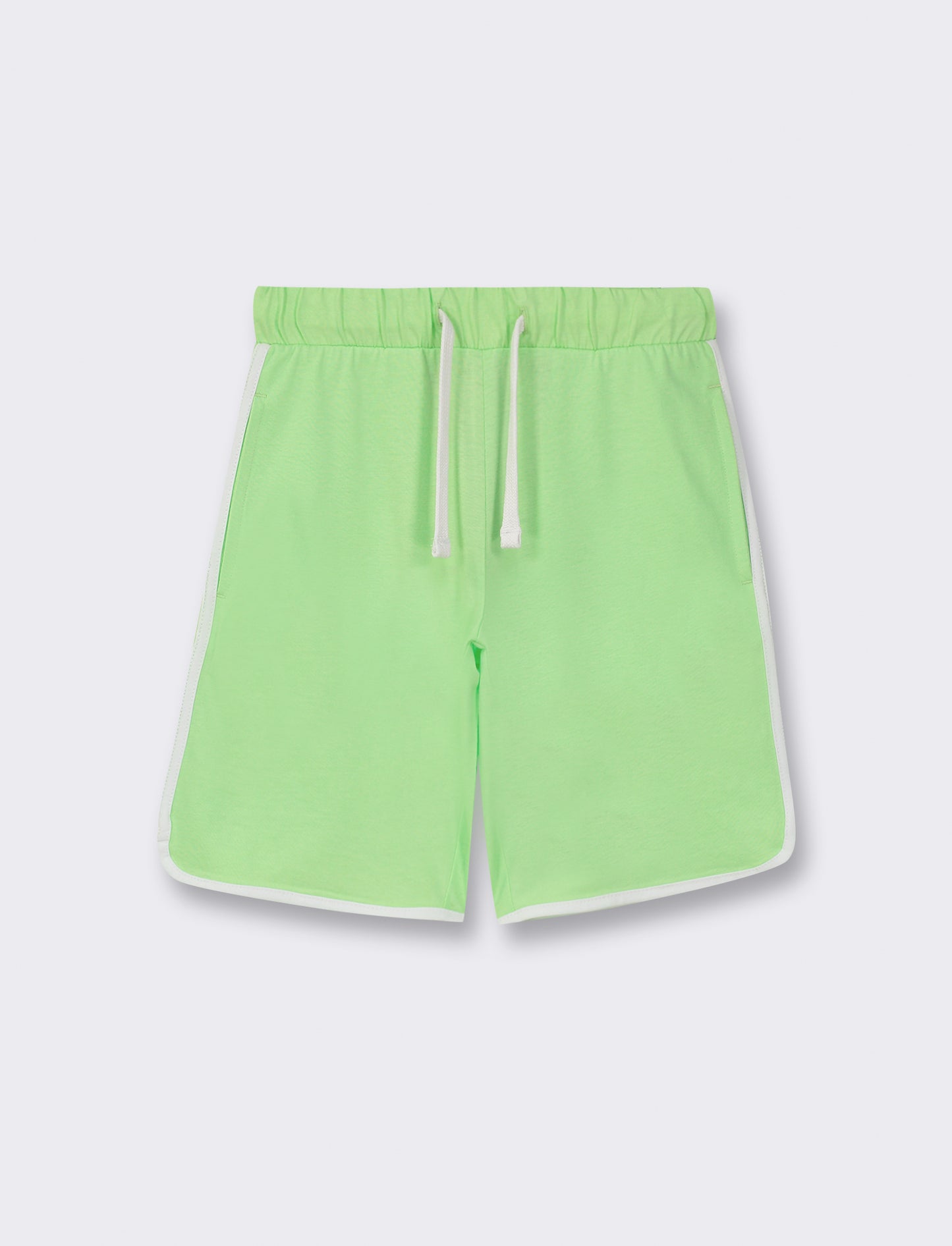 Cotton Jersey Bermuda Shorts with Drawstring Waist and Contrast Side Bands - Green