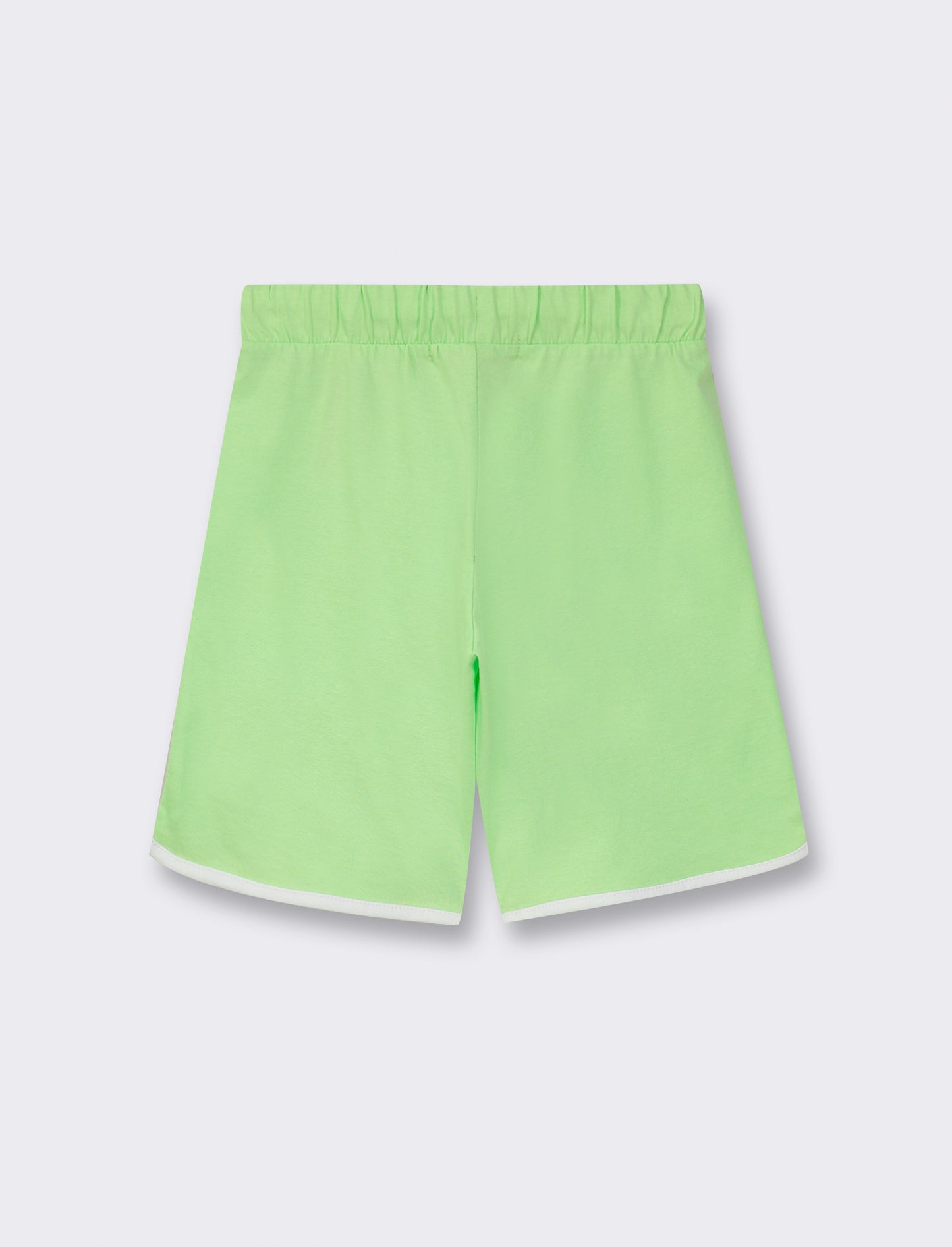 Cotton Jersey Bermuda Shorts with Drawstring Waist and Contrast Side Bands - Green